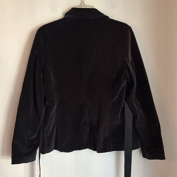 GAP Vintage Velvet Blazer with Belt women black suit jacket with tie size 13 GUC - Picture 9 of 10